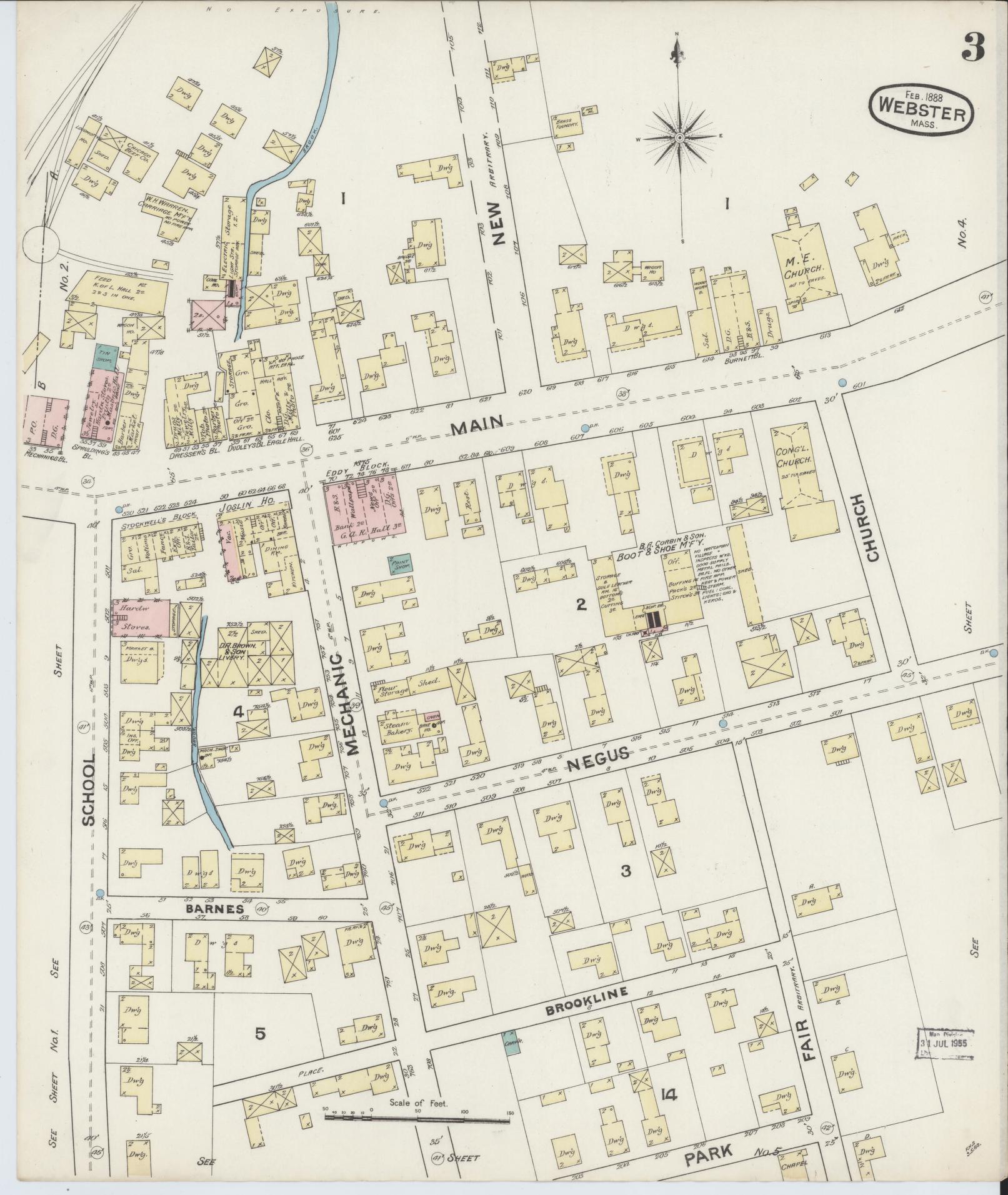 Sanborn Fire Insurance Map from Webster, Worcester County, Massachusetts (1888), Sheet #0003 - Complete Map Set gallery image, historic Sanborn map, vintage wall art, Massachusetts Massachusetts