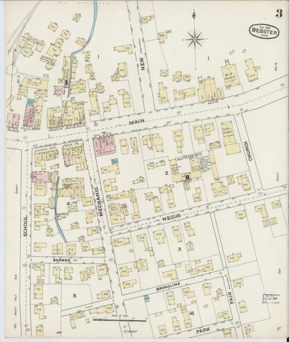 Sanborn Fire Insurance Map from Webster, Worcester County, Massachusetts (1888), Sheet #0003 - Complete Map Set gallery image, historic Sanborn map, vintage wall art, Massachusetts Massachusetts