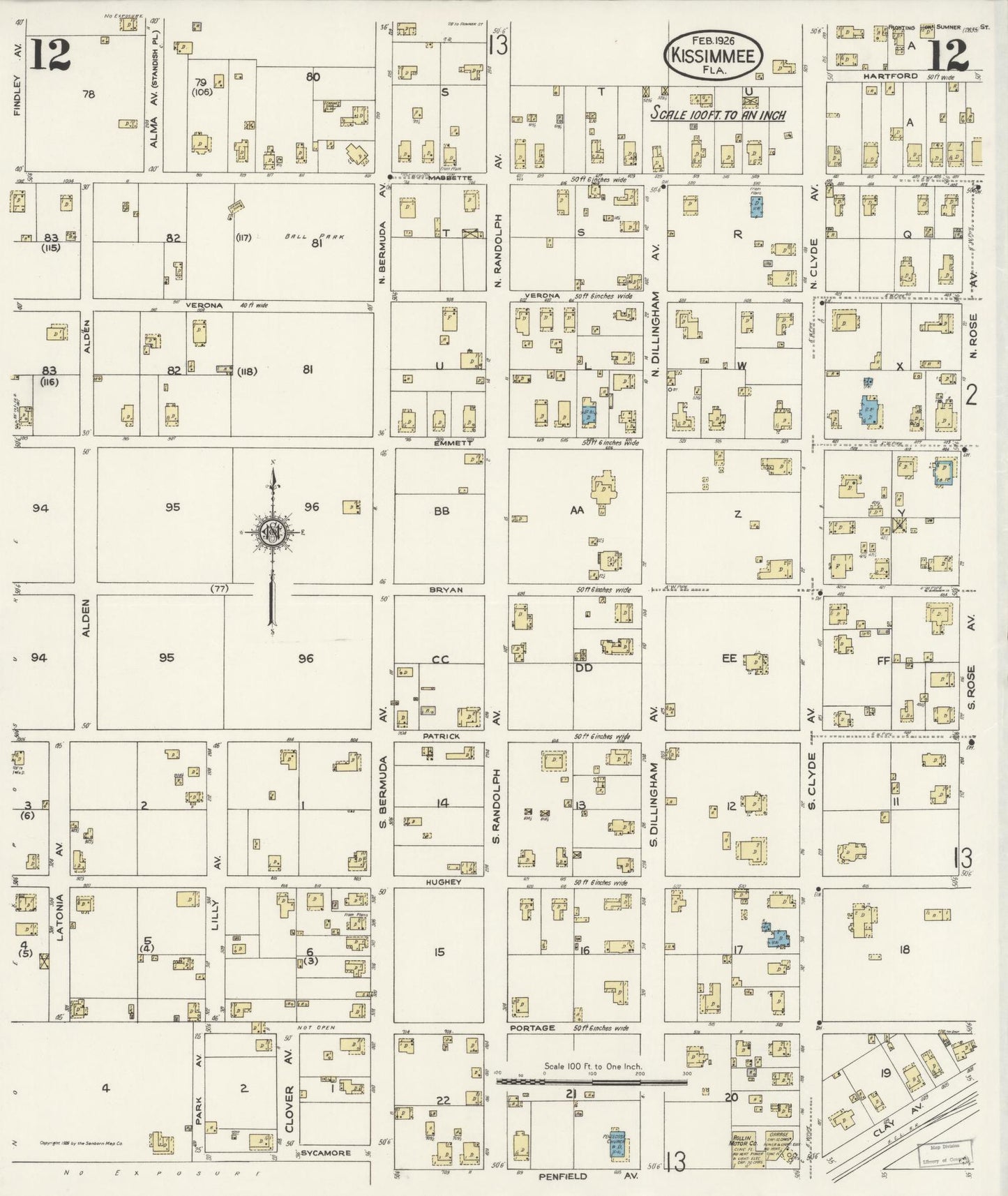 Sanborn Fire Insurance Map from Kissimmee, Osceola County, Florida (1926), Sheet #0012 - Historic Sanborn Fire Insurance Map Print, vintage old map wall art, antique decor, genealogy gift, Florida Florida map