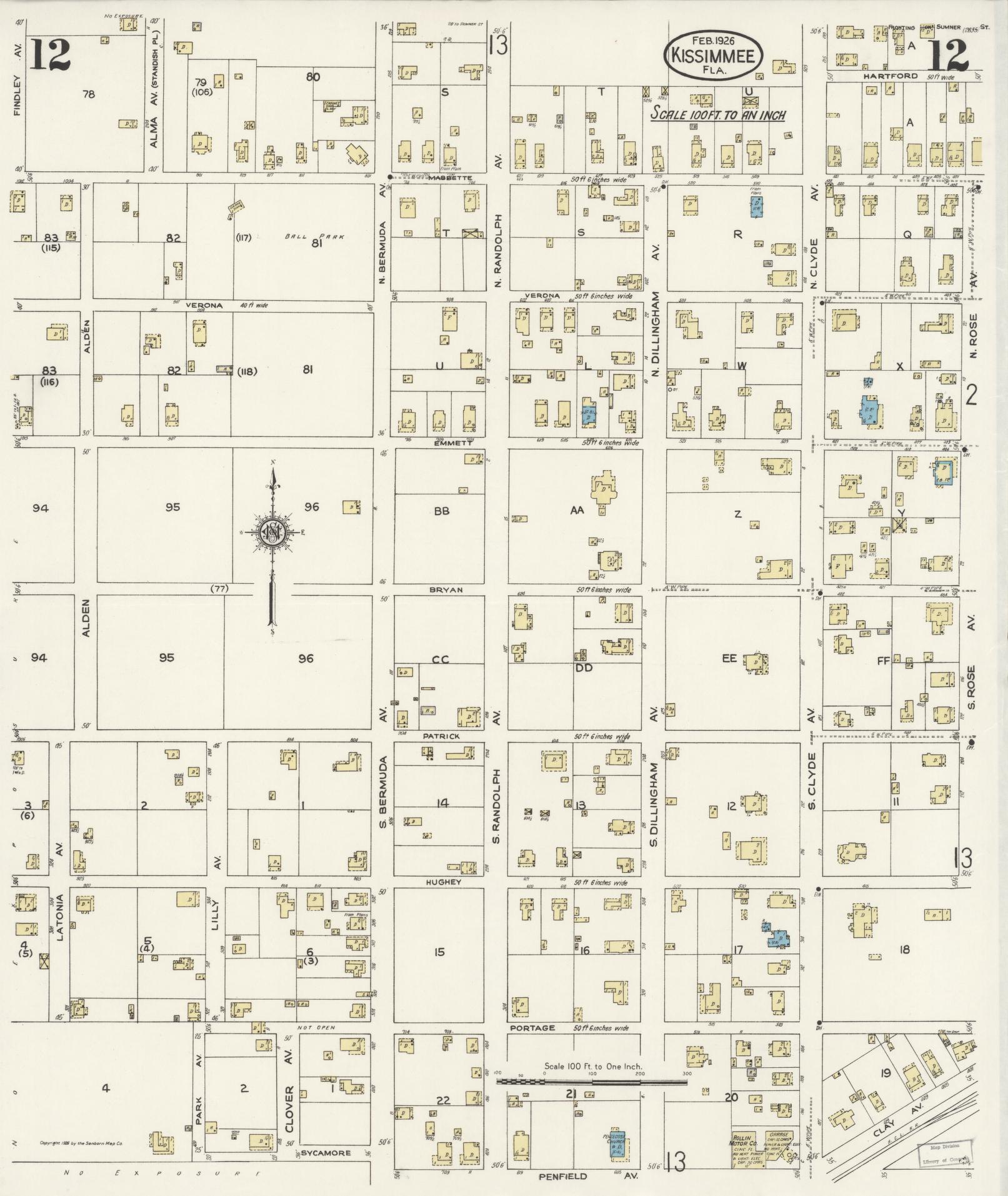 Sanborn Fire Insurance Map from Kissimmee, Osceola County, Florida (1926), Sheet #0012 - Historic Sanborn Fire Insurance Map Print, vintage old map wall art, antique decor, genealogy gift, Florida Florida map