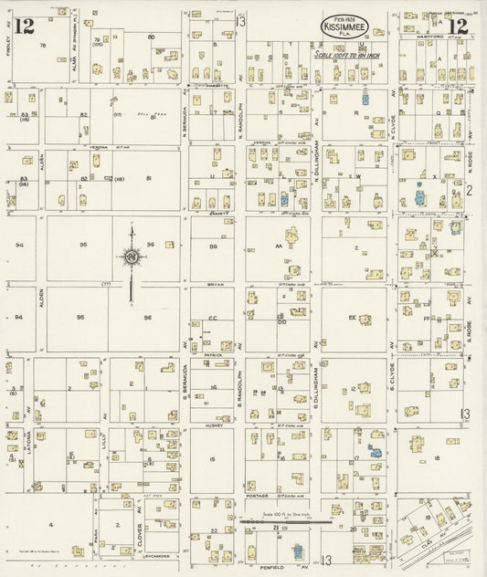 Sanborn Fire Insurance Map from Kissimmee, Osceola County, Florida (1926), Sheet #0012 - Historic Sanborn Fire Insurance Map Print, vintage old map wall art, antique decor, genealogy gift, Florida Florida map