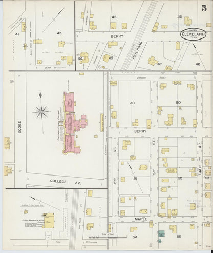 Sanborn Fire Insurance Map from Cleveland, Bradley County, Tennessee (1892), Sheet #0005 - Complete Map Set gallery image, historic Sanborn map, vintage wall art, Tennessee Tennessee