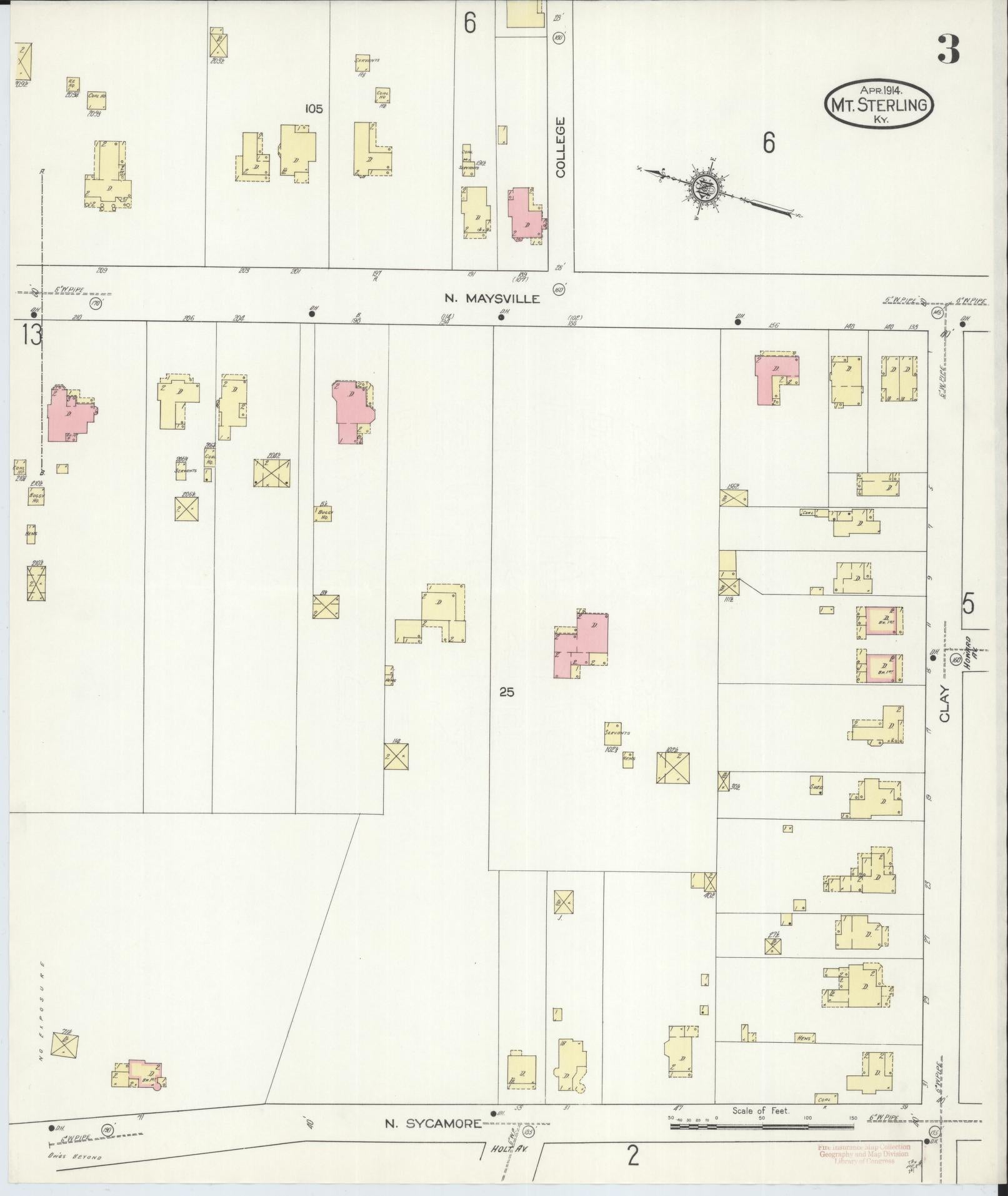 Sanborn Fire Insurance Map from Mount Sterling, Montgomery County, Kentucky (1914), Sheet #0003 - Historic Sanborn Fire Insurance Map Print, vintage old map wall art, antique decor, genealogy gift, Kentucky Kentucky map