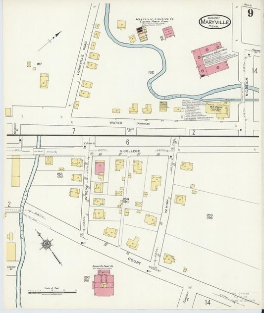 Sanborn Fire Insurance Map from Maryville, Blount County, Tennessee (1917), Sheet #0009 - Historic Sanborn Fire Insurance Map Print, vintage old map wall art, antique decor, genealogy gift, Tennessee Tennessee map