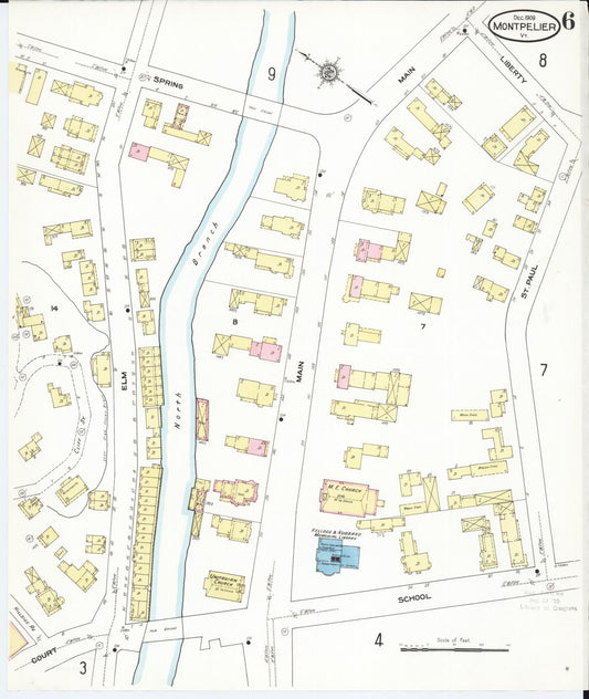 Sanborn Fire Insurance Map from Montpelier, Washington County, Vermont (1909), Sheet #0006 - Historic Sanborn Fire Insurance Map Print, vintage old map wall art, antique decor, genealogy gift, Vermont Vermont map