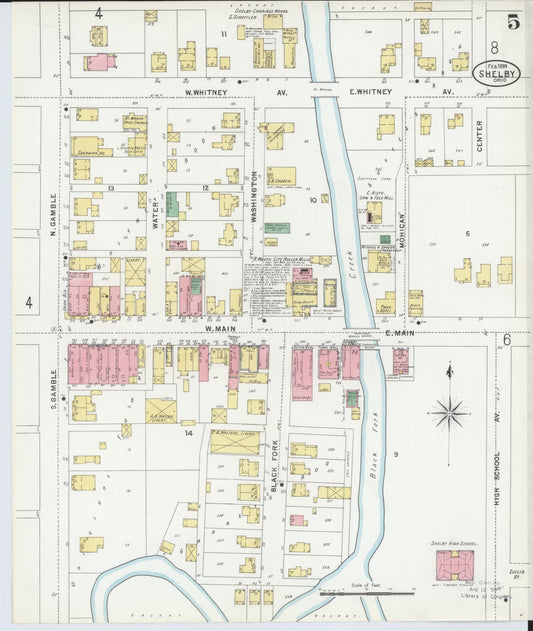 Sanborn Fire Insurance Map from Shelby, Richland County, Ohio (1899), Sheet #0005 - Historic Sanborn Fire Insurance Map Print, vintage old map wall art, antique decor, genealogy gift, Ohio Ohio map