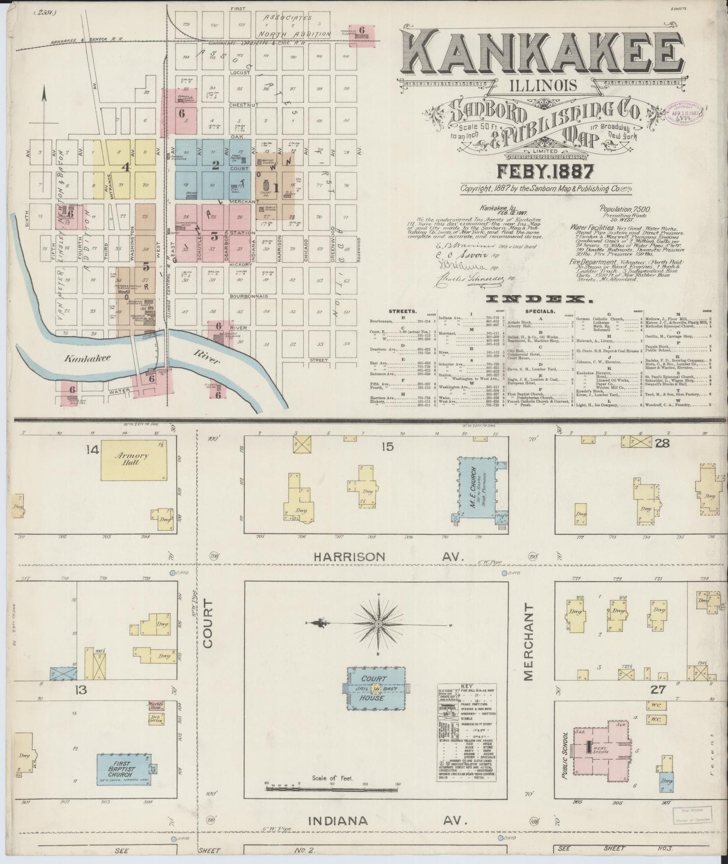 Sanborn Fire Insurance Map from Kankakee, Kankakee County, Illinois (1887), Sheet #0001 - Historic Sanborn Fire Insurance Map Print, vintage old map wall art, antique decor, genealogy gift, Illinois Illinois map