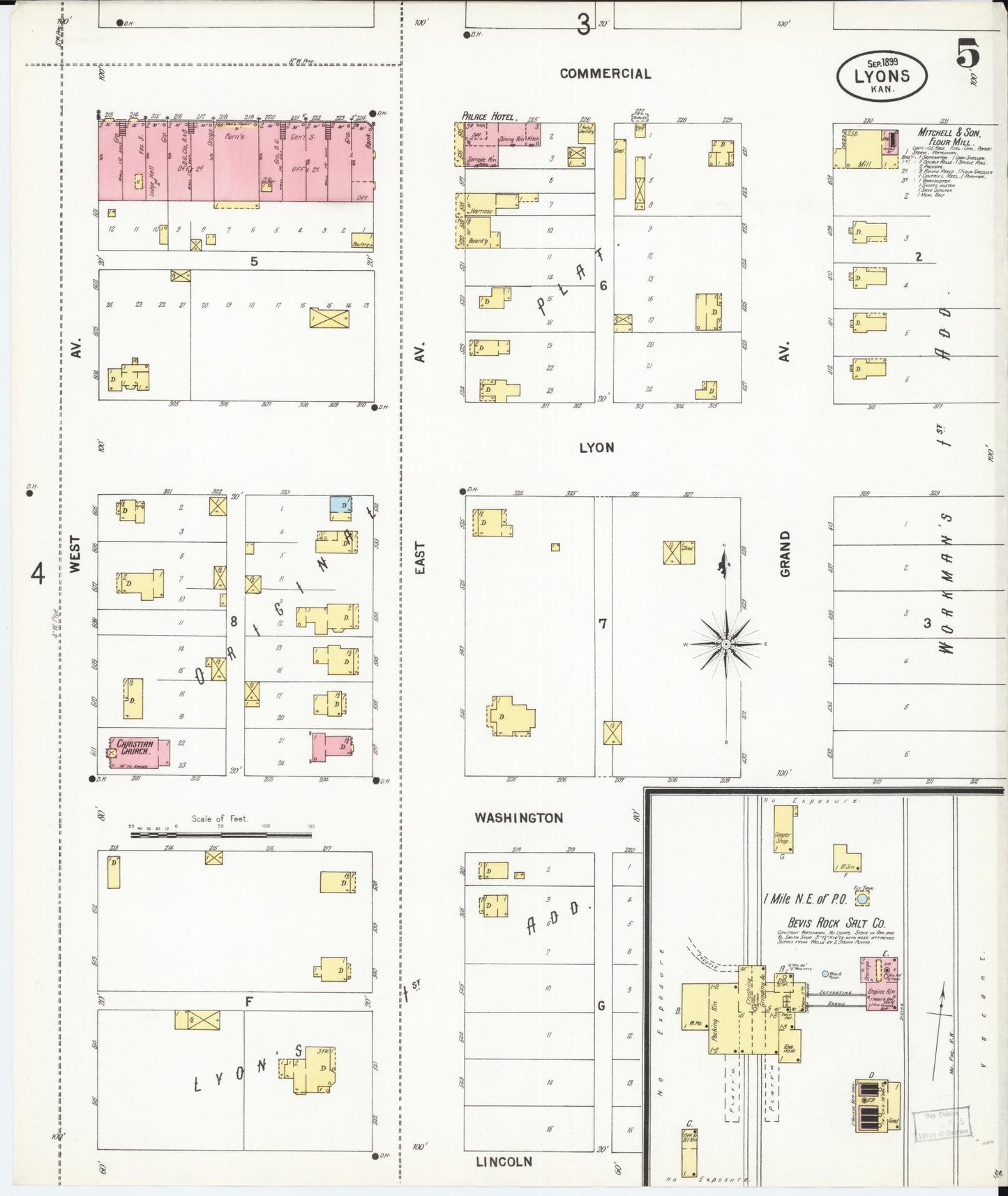 Sanborn Fire Insurance Map from Lyons, Rice County, Kansas (1899), Sheet #0005 - Historic Sanborn Fire Insurance Map Print, vintage old map wall art, antique decor, genealogy gift, Kansas Kansas map
