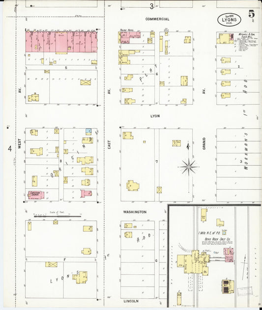 Sanborn Fire Insurance Map from Lyons, Rice County, Kansas (1899), Sheet #0005 - Historic Sanborn Fire Insurance Map Print, vintage old map wall art, antique decor, genealogy gift, Kansas Kansas map