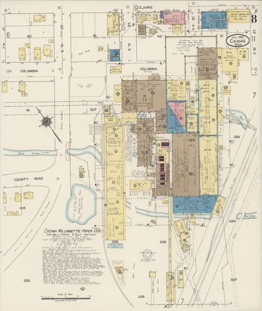 Sanborn Fire Insurance Map from Camas, Clark County, Washington (1922), Sheet #0008 - Historic Sanborn Fire Insurance Map Print, vintage old map wall art, antique decor, genealogy gift, Washington Washington map