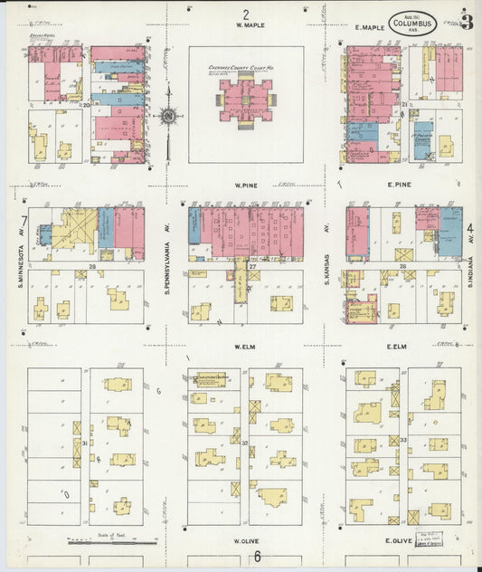 Sanborn Fire Insurance Map from Columbus, Cherokee County, Kansas (1911), Sheet #0003 - Historic Sanborn Fire Insurance Map Print, vintage old map wall art, antique decor, genealogy gift, Kansas Kansas map