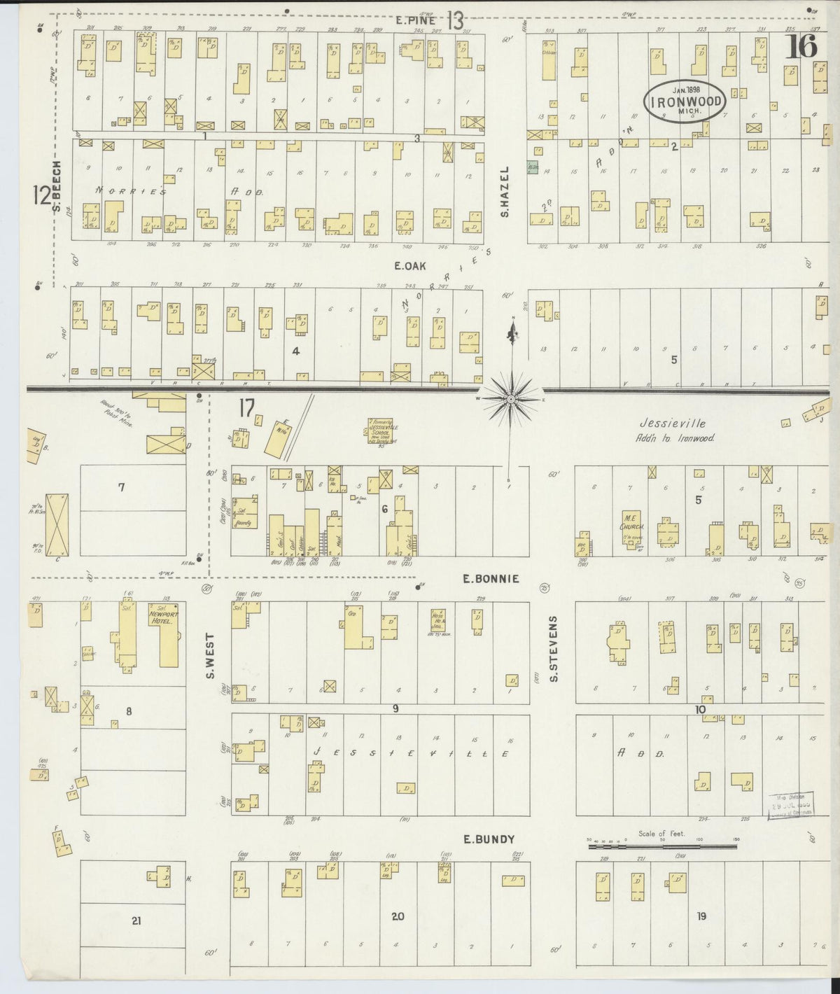 Sanborn Fire Insurance Map from Ironwood, Gogebic County, Michigan (1898), Sheet #0016 - Historic Sanborn Fire Insurance Map Print, vintage old map wall art, antique decor, genealogy gift, Michigan Michigan map