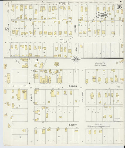 Sanborn Fire Insurance Map from Ironwood, Gogebic County, Michigan (1898), Sheet #0016 - Historic Sanborn Fire Insurance Map Print, vintage old map wall art, antique decor, genealogy gift, Michigan Michigan map