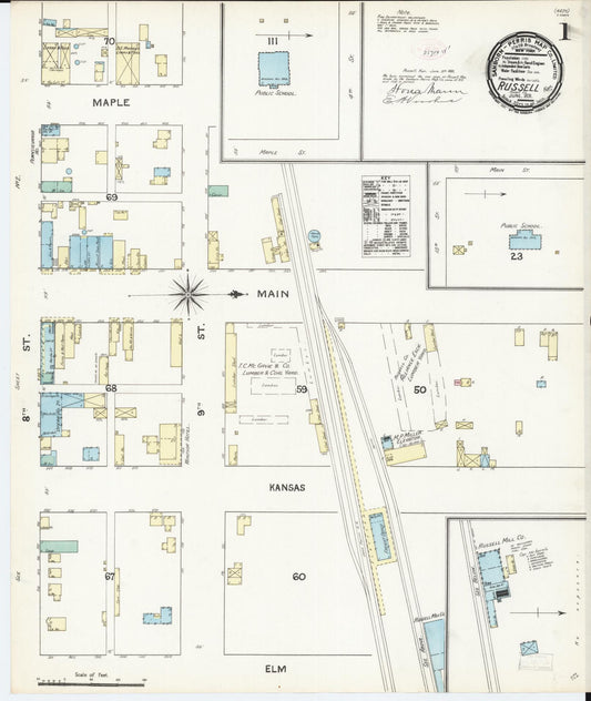 Sanborn Fire Insurance Map from Russell, Russell County, Kansas (1891), Sheet #0001 - Complete Map Set gallery image, historic Sanborn map, vintage wall art, Kansas Kansas