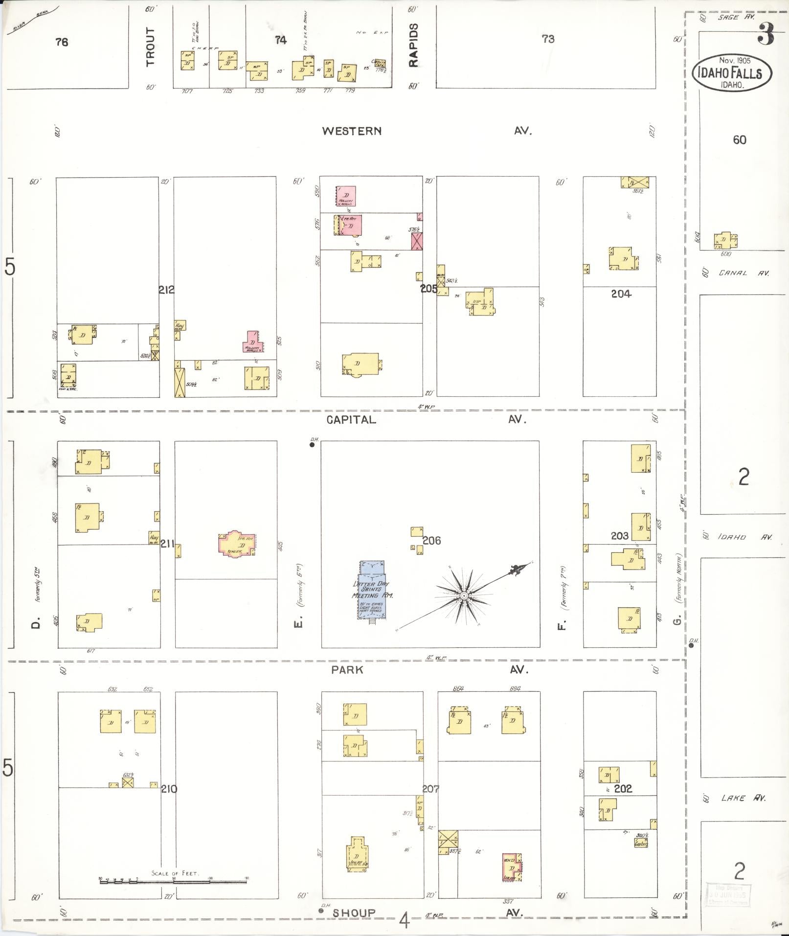 Sanborn Fire Insurance Map from Idaho Falls, Bonneville County, Idaho (1905), Sheet #0003 - Complete Map Set gallery image, historic Sanborn map, vintage wall art, Idaho Idaho