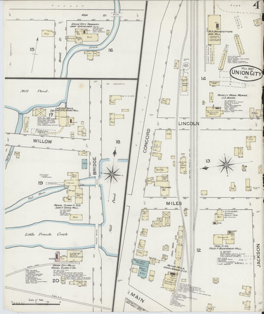 Sanborn Fire Insurance Map from Union City, Erie County, Pennsylvania (1887), Sheet #0004 - Historic Sanborn Fire Insurance Map Print, vintage old map wall art, antique decor, genealogy gift, Pennsylvania Pennsylvania map