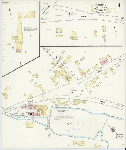 Sanborn Fire Insurance Map from Holden, Worcester County, Massachusetts (1910), Sheet #0004 - Historic Sanborn Fire Insurance Map Print, vintage old map wall art, antique decor, genealogy gift, Massachusetts Massachusetts map