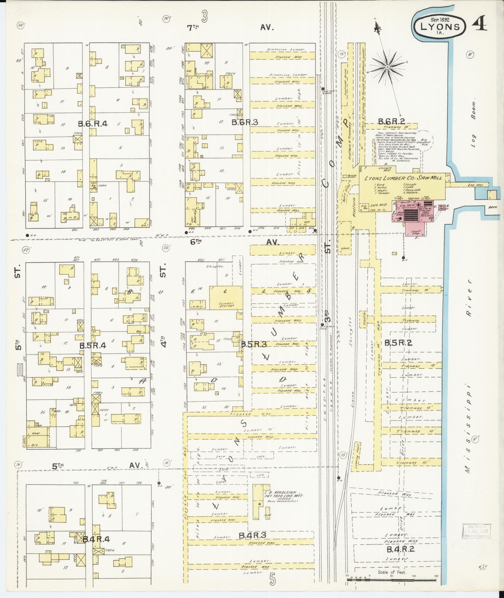 Sanborn Fire Insurance Map from Lyons, Clinton County, Iowa (1892), Sheet #0004 - Historic Sanborn Fire Insurance Map Print, vintage old map wall art