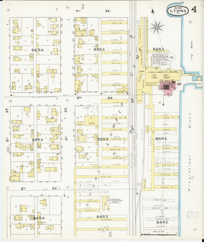 Sanborn Fire Insurance Map from Lyons, Clinton County, Iowa (1892), Sheet #0004 - Historic Sanborn Fire Insurance Map Print, vintage old map wall art