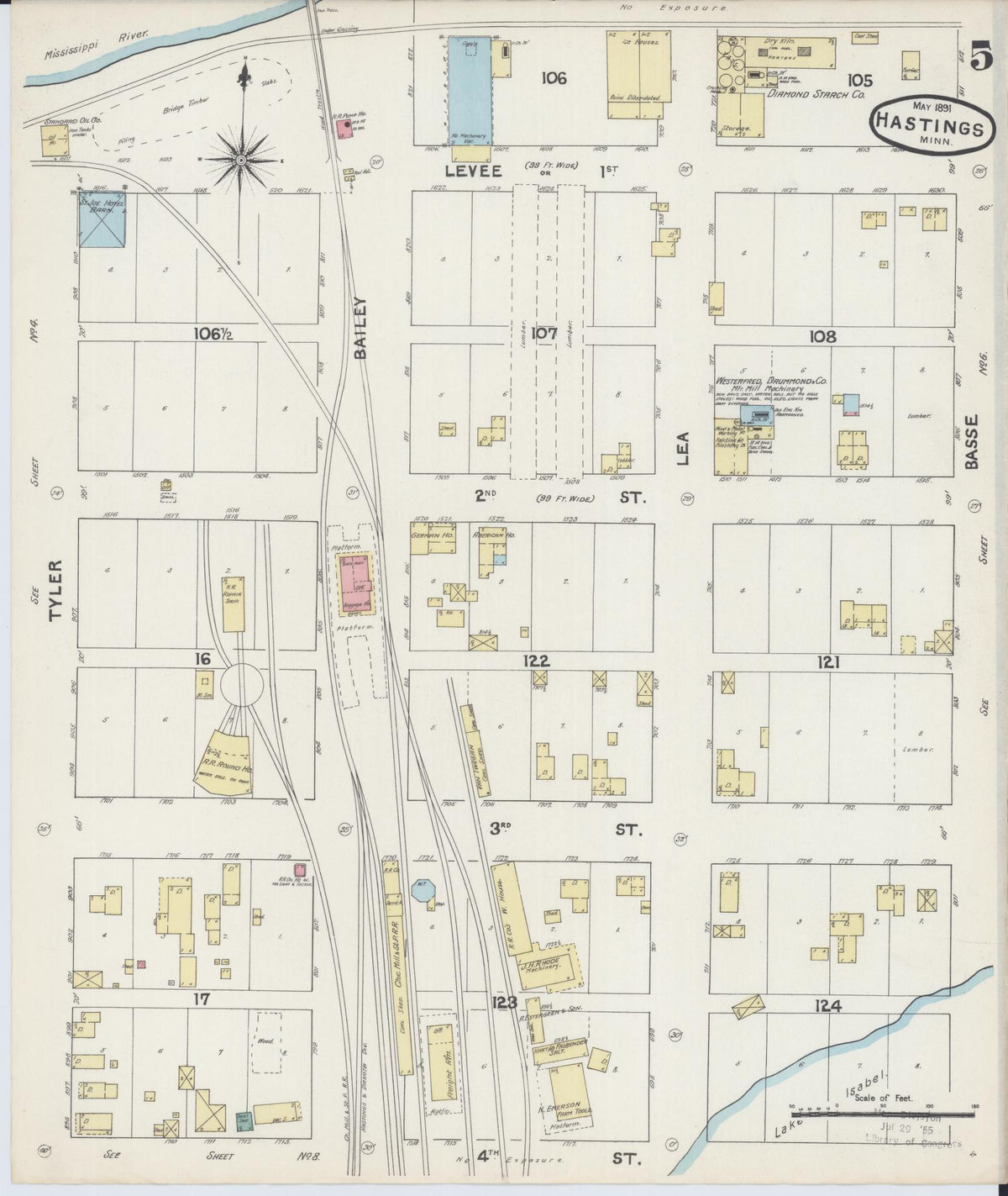 Sanborn Fire Insurance Map from Hastings, Dakota County, Minnesota (1891), Sheet #0005 - Complete Map Set gallery image, historic Sanborn map, vintage wall art, Minnesota Minnesota
