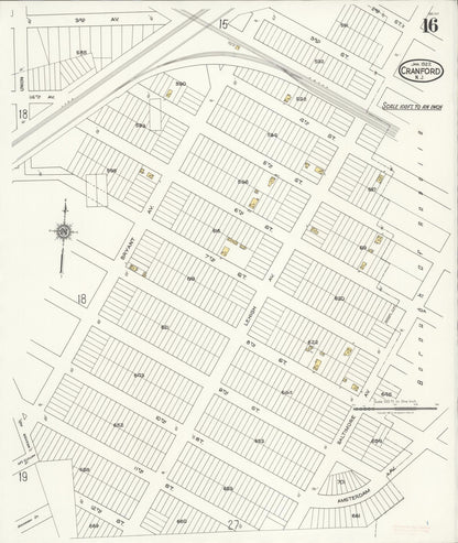 Sanborn Fire Insurance Map from Cranford, Union County, New Jersey (1922), Sheet #0016 - Historic Sanborn Fire Insurance Map Print, vintage old map wall art, antique decor, genealogy gift, New Jersey New Jersey map