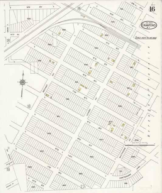 Sanborn Fire Insurance Map from Cranford, Union County, New Jersey (1922), Sheet #0016 - Historic Sanborn Fire Insurance Map Print, vintage old map wall art, antique decor, genealogy gift, New Jersey New Jersey map