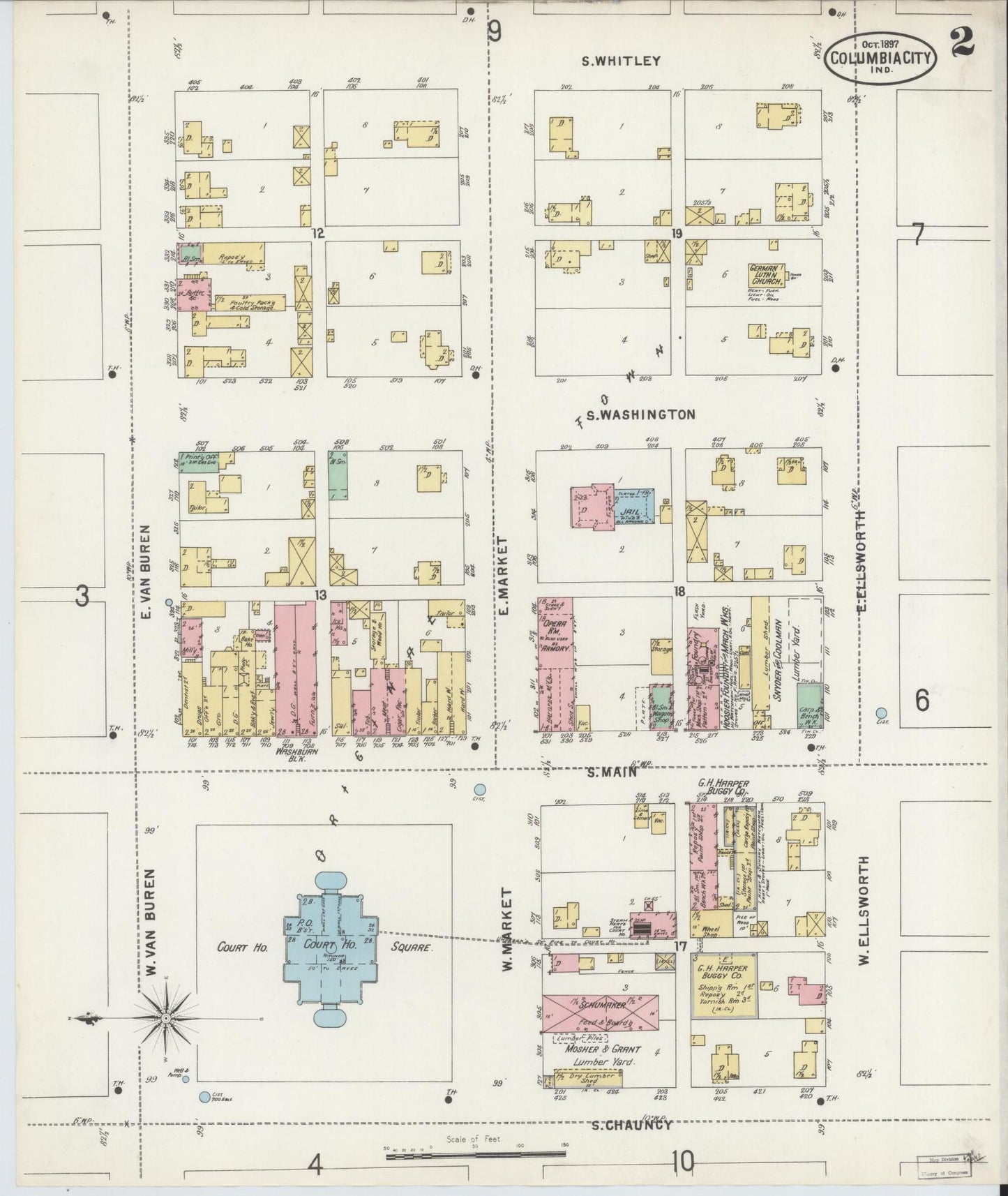 Sanborn Fire Insurance Map from Columbia City, Whitley County, Indiana (1897), Sheet #0002 - Complete Map Set gallery image, historic Sanborn map, vintage wall art, Indiana Indiana