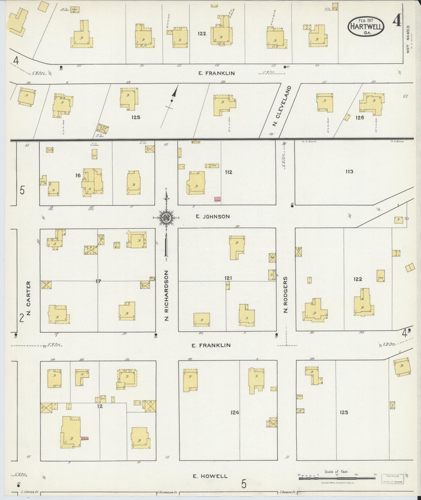 Sanborn Fire Insurance Map from Hartwell, Hart County, Georgia (1917), Sheet #0004 - Complete Map Set gallery image, historic Sanborn map, vintage wall art, Georgia Georgia