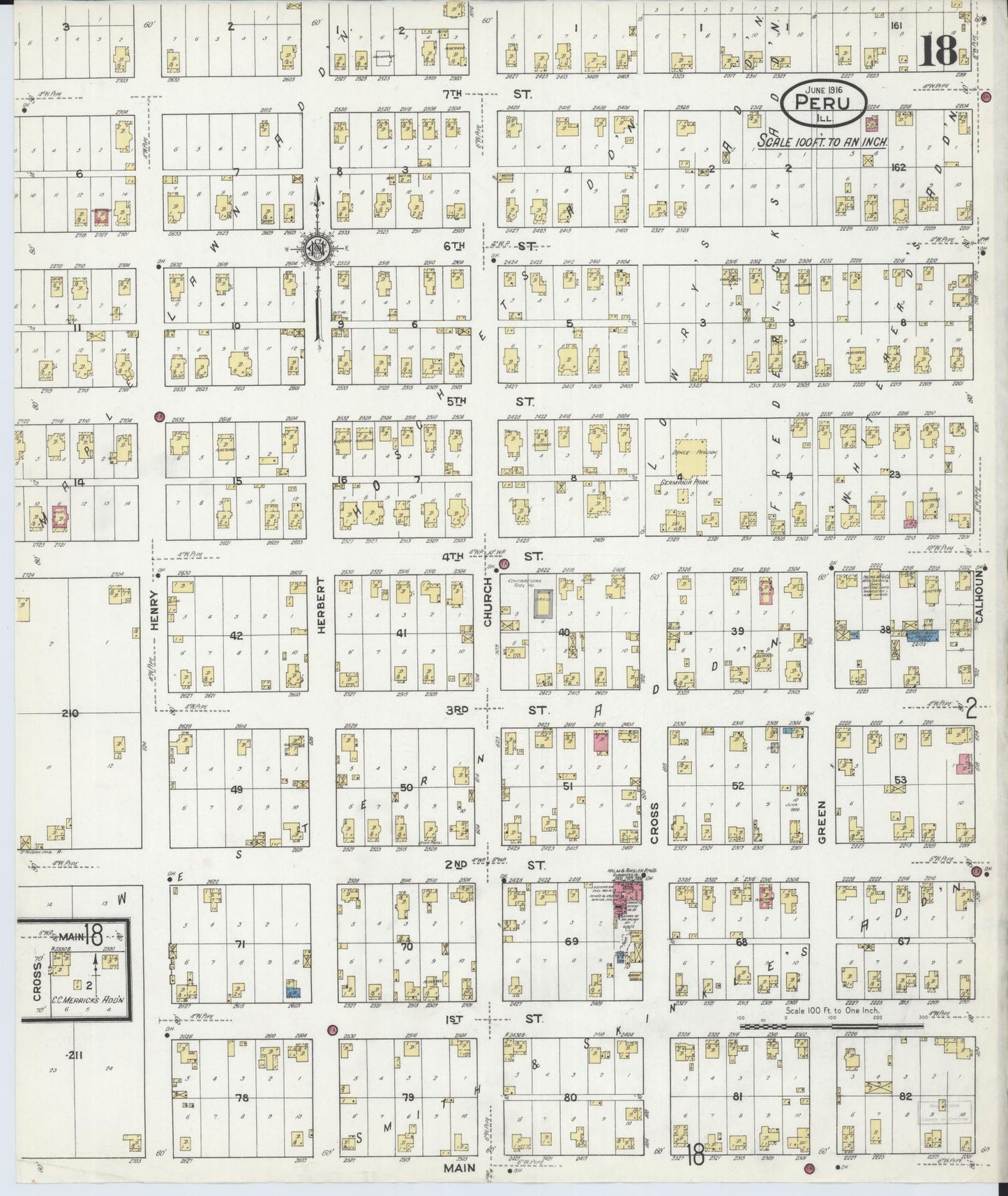 Sanborn Fire Insurance Map from Peru, La Salle County, Illinois (1916), Sheet #0018 - Historic Sanborn Fire Insurance Map Print, vintage old map wall art, antique decor, genealogy gift, Illinois Illinois map