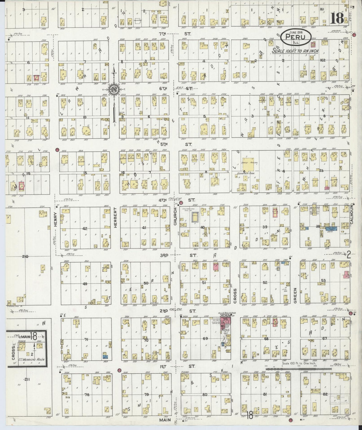 Sanborn Fire Insurance Map from Peru, La Salle County, Illinois (1916), Sheet #0018 - Historic Sanborn Fire Insurance Map Print, vintage old map wall art, antique decor, genealogy gift, Illinois Illinois map