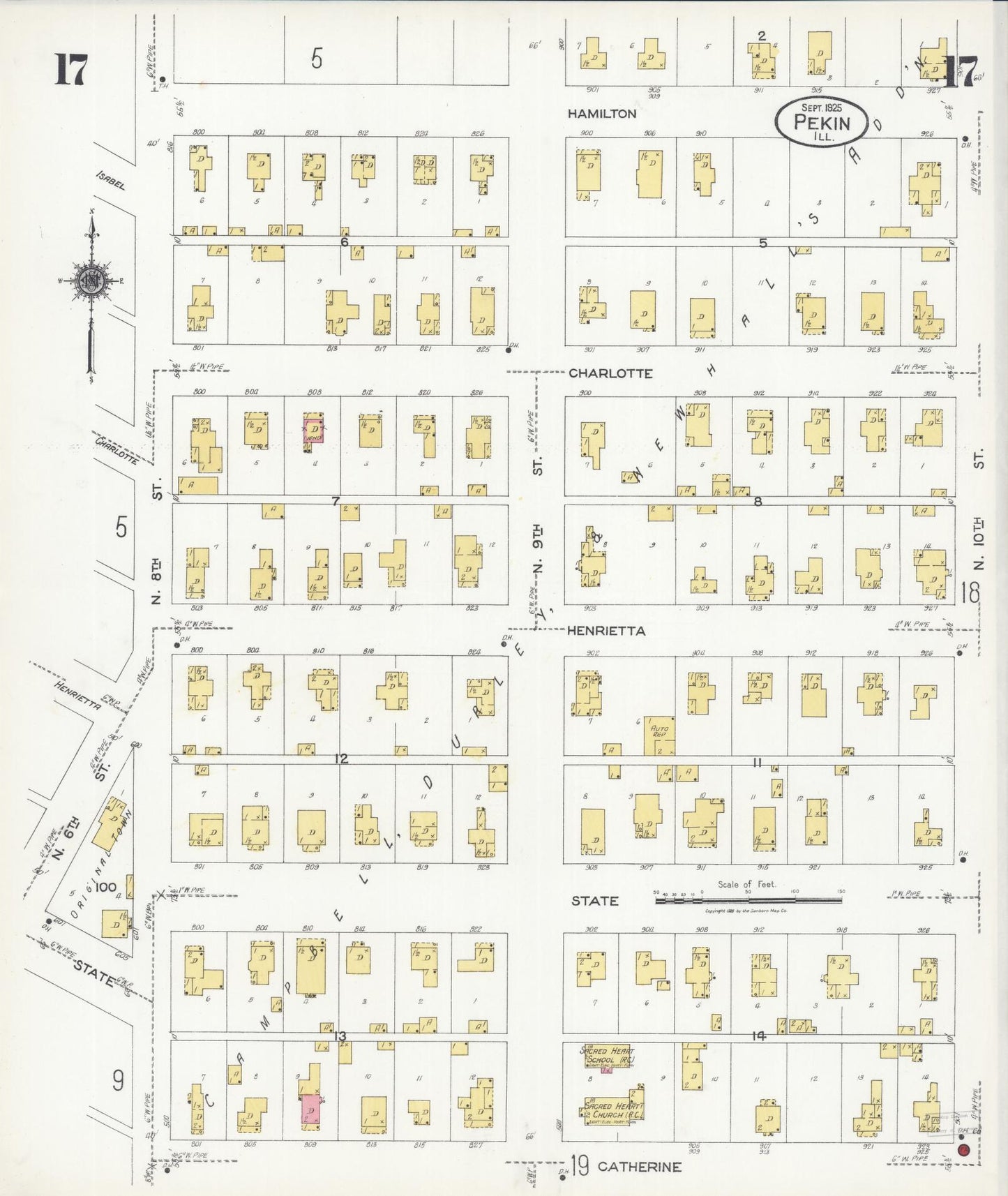 Sanborn Fire Insurance Map from Pekin, Tazewell County, Illinois (1925), Sheet #0017 - Historic Sanborn Fire Insurance Map Print, vintage old map wall art, antique decor, genealogy gift, Illinois Illinois map