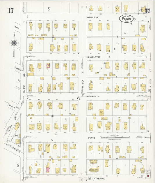 Sanborn Fire Insurance Map from Pekin, Tazewell County, Illinois (1925), Sheet #0017 - Historic Sanborn Fire Insurance Map Print, vintage old map wall art, antique decor, genealogy gift, Illinois Illinois map
