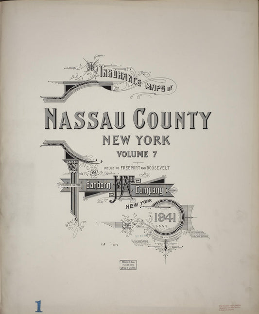 Sanborn Fire Insurance Map from Nassau, Nassau County, New York (1941), Sheet #0001 - Historic Sanborn Fire Insurance Map Print, vintage old map wall art, antique decor, genealogy gift, New York New York map