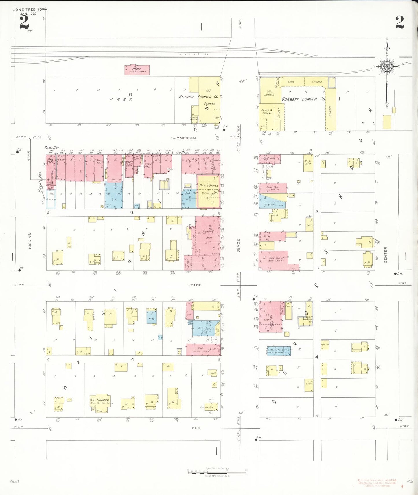 Sanborn Fire Insurance Map from Lone Tree, Johnson County, Iowa (1937), Sheet #0003 - Historic Sanborn Fire Insurance Map Print