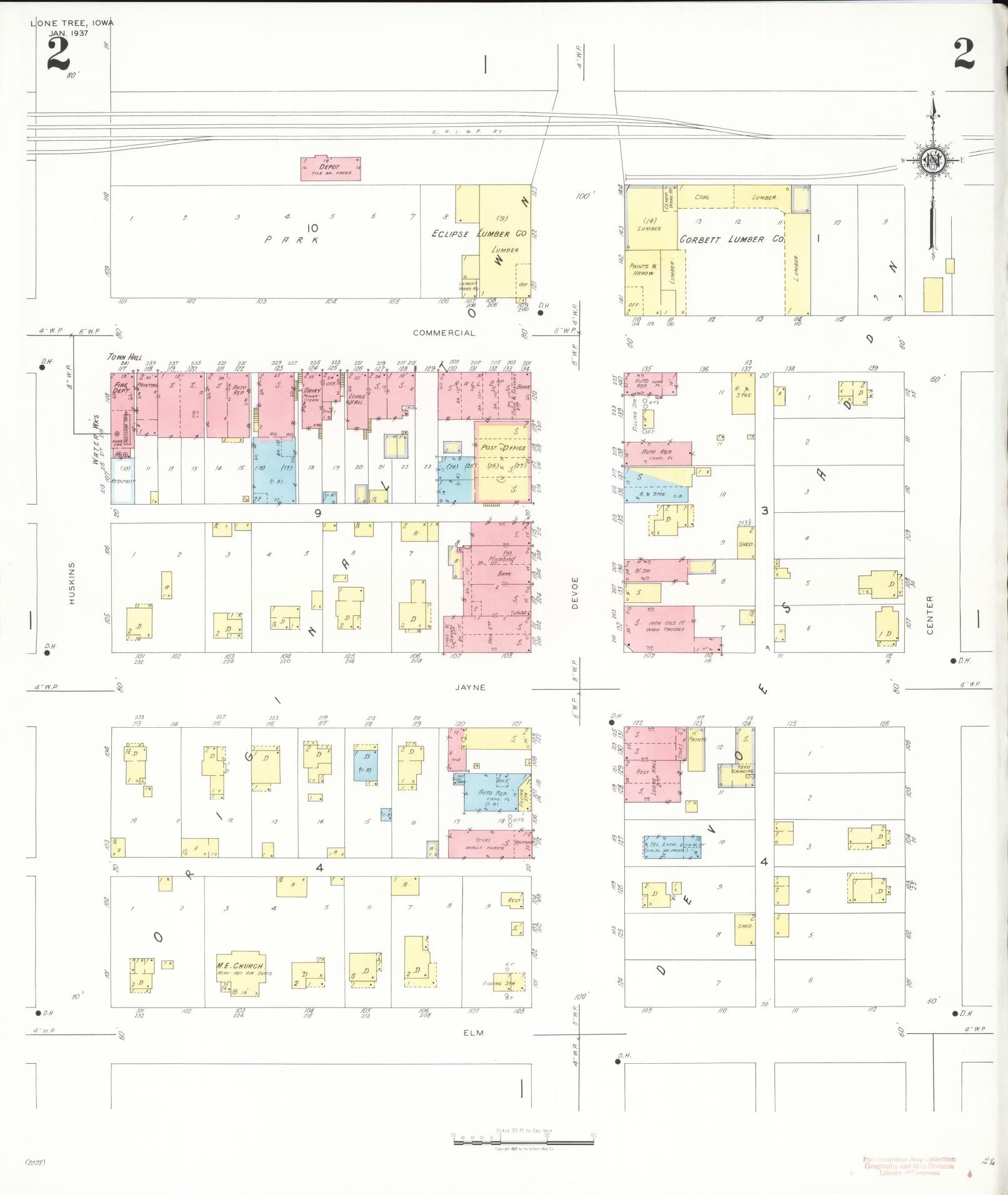 Sanborn Fire Insurance Map from Lone Tree, Johnson County, Iowa (1937), Sheet #0003 - Historic Sanborn Fire Insurance Map Print