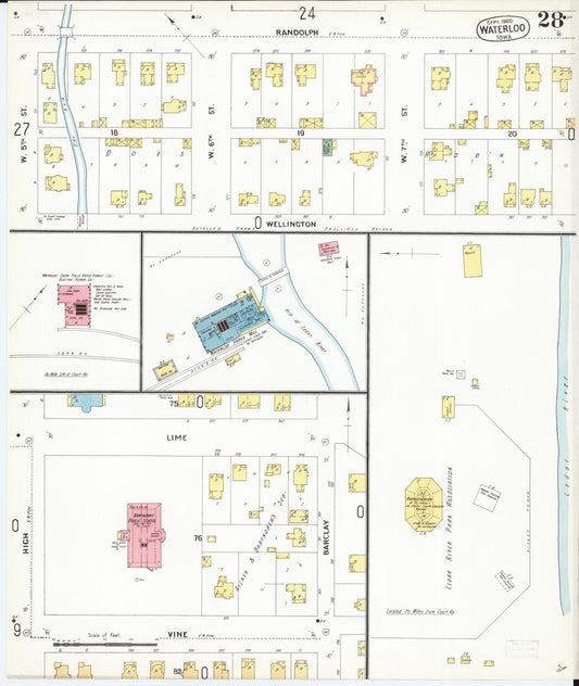 Sanborn Fire Insurance Map from Waterloo, Black Hawk County, Iowa (1900), Sheet #0028 - Historic Sanborn Fire Insurance Map Print, vintage old map wall art