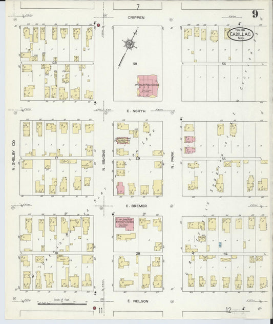 Sanborn Fire Insurance Map from Cadillac, Wexford County, Michigan (1914), Sheet #0009 - Historic Sanborn Fire Insurance Map Print, vintage old map wall art, antique decor, genealogy gift, Michigan Michigan map