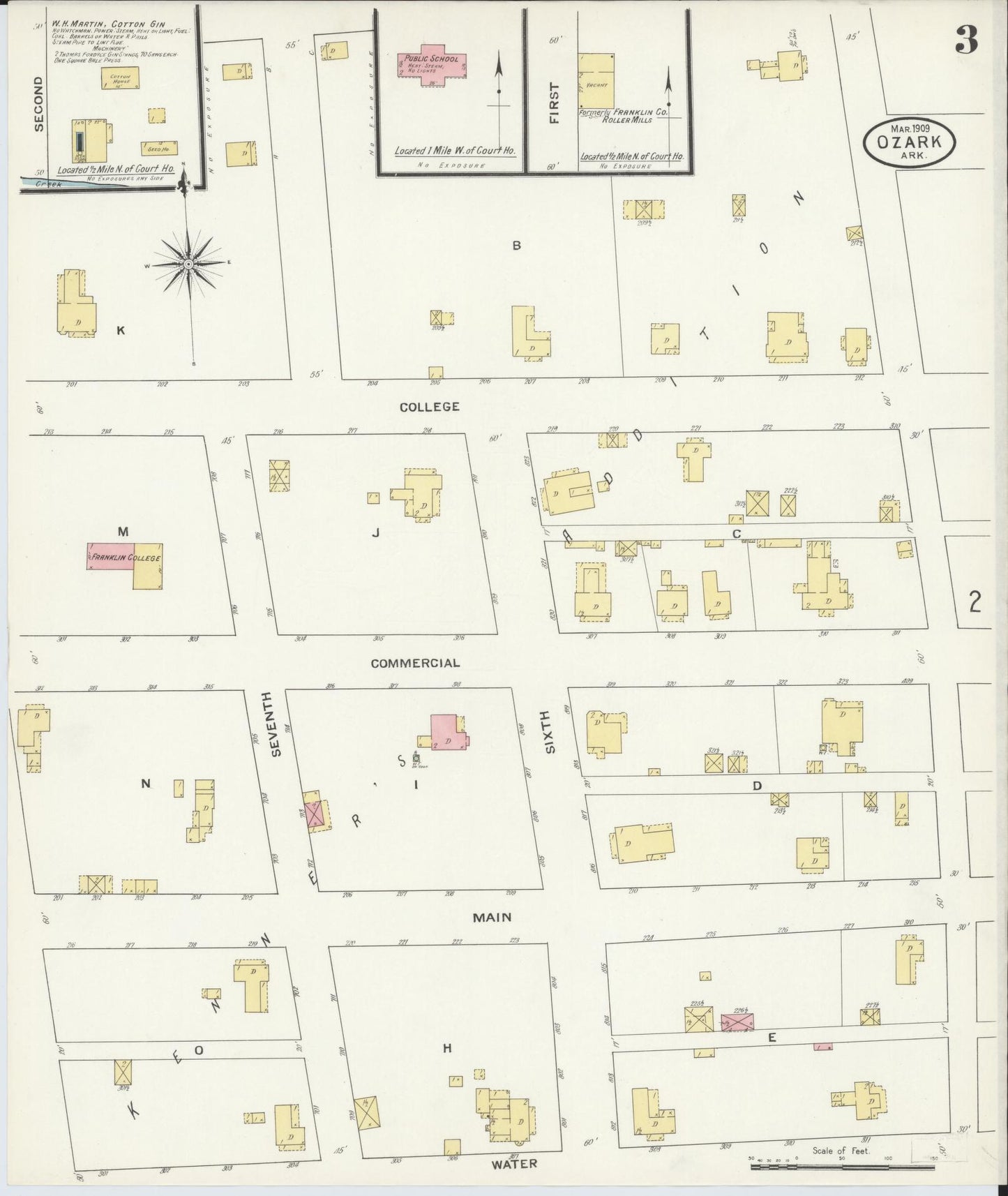 Sanborn Fire Insurance Map from Ozark, Franklin County, Arkansas (1909), Sheet #0003 - Complete Map Set gallery image, historic Sanborn map, vintage wall art, Arkansas Arkansas