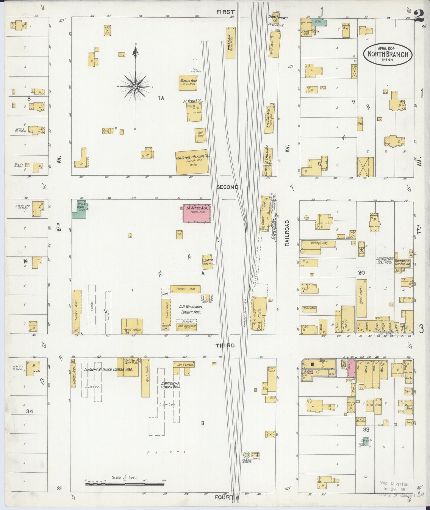 Sanborn Fire Insurance Map from North Branch, Chisago County, Minnesota (1904), Sheet #0002 - Historic Sanborn Fire Insurance Map Print, vintage old map wall art, antique decor, genealogy gift, Minnesota Minnesota map