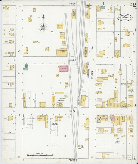 Sanborn Fire Insurance Map from North Branch, Chisago County, Minnesota (1904), Sheet #0002 - Historic Sanborn Fire Insurance Map Print, vintage old map wall art, antique decor, genealogy gift, Minnesota Minnesota map