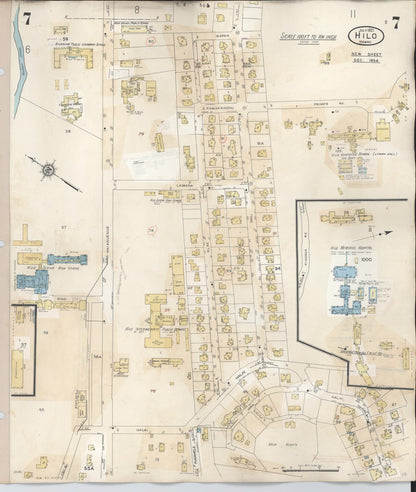 Sanborn Fire Insurance Map from Hilo, Hawaii County, Hawaii (1957), Sheet #0007 - Historic Sanborn Fire Insurance Map Print, vintage old map wall art