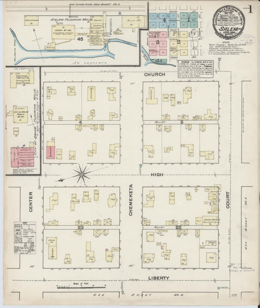 Sanborn Fire Insurance Map from Salem, Marion County, Oregon (1884), Sheet #0001 - Historic Sanborn Fire Insurance Map Print, vintage old map wall art, antique decor, genealogy gift, Oregon Oregon map