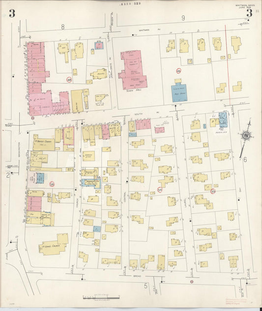 Sanborn Fire Insurance Map from Whitman, Plymouth County, Massachusetts (1950), Sheet #0003 - Historic Sanborn Fire Insurance Map Print, vintage old map wall art, antique decor, genealogy gift, Massachusetts Massachusetts map