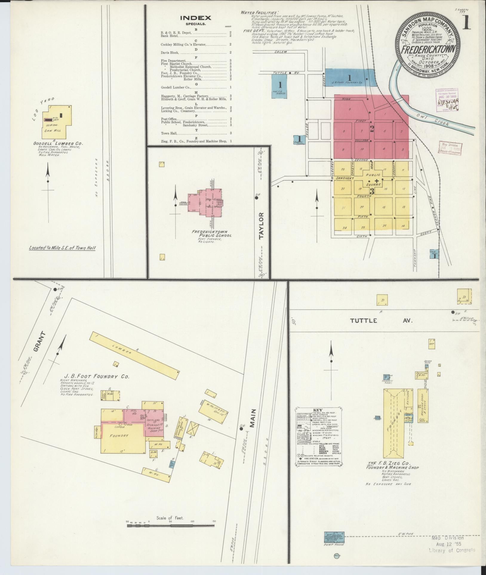Sanborn Fire Insurance Map from Fredericktown, Knox County, Ohio (1908), Sheet #0001 - Complete Map Set gallery image, historic Sanborn map, vintage wall art, Ohio Ohio