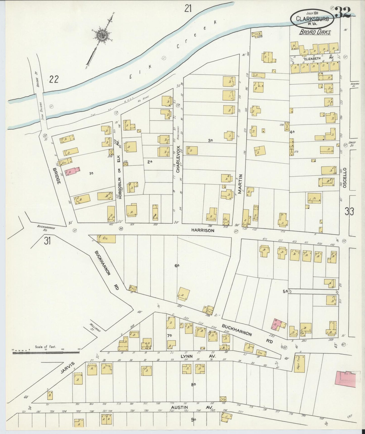 Sanborn Fire Insurance Map from Clarksburg, Harrison County, West Virginia (1911), Sheet #0032 - Complete Map Set gallery image, historic Sanborn map, vintage wall art, West Virginia West Virginia