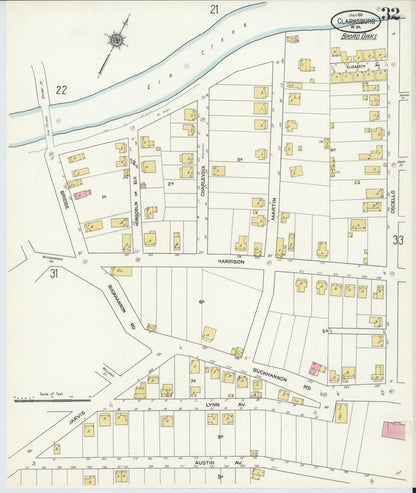 Sanborn Fire Insurance Map from Clarksburg, Harrison County, West Virginia (1911), Sheet #0032 - Complete Map Set gallery image, historic Sanborn map, vintage wall art, West Virginia West Virginia