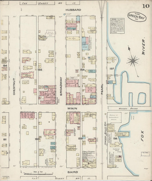 Sanborn Fire Insurance Map from Green Bay, Brown County, Wisconsin (1883), Sheet #0010 - Historic Sanborn Fire Insurance Map Print, vintage old map wall art, antique decor, genealogy gift, Wisconsin Wisconsin map