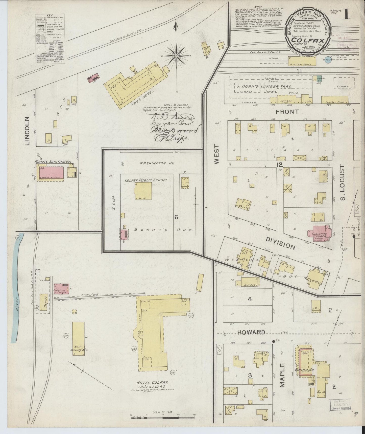 Sanborn Fire Insurance Map from Colfax, Jasper County, Iowa (1894), Sheet #0001 - Historic Sanborn Fire Insurance Map Print, vintage old map wall art