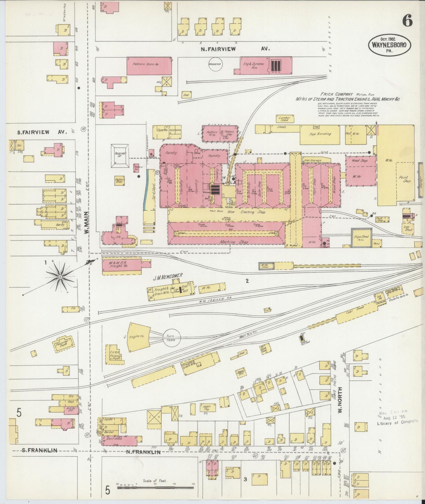 Sanborn Fire Insurance Map from Waynesboro, Franklin County, Pennsylvania (1902), Sheet #0006 - Historic Sanborn Fire Insurance Map Print, vintage old map wall art, antique decor, genealogy gift, Pennsylvania Pennsylvania map