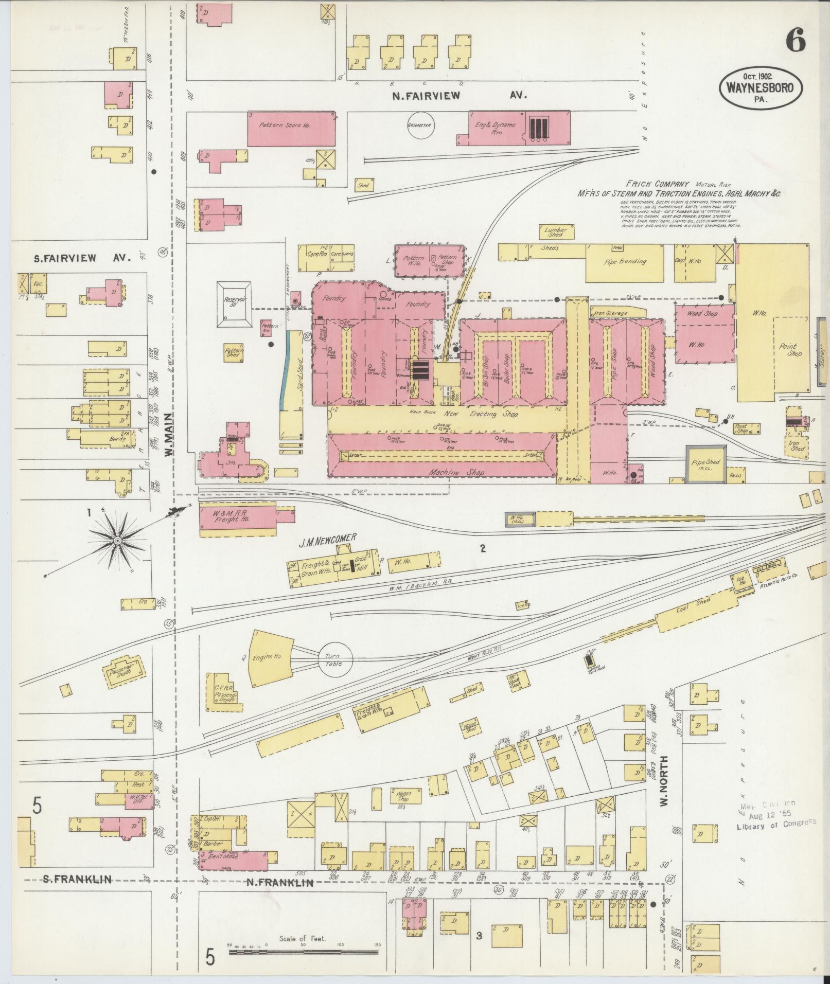 Sanborn Fire Insurance Map from Waynesboro, Franklin County, Pennsylvania (1902), Sheet #0006 - Historic Sanborn Fire Insurance Map Print, vintage old map wall art, antique decor, genealogy gift, Pennsylvania Pennsylvania map